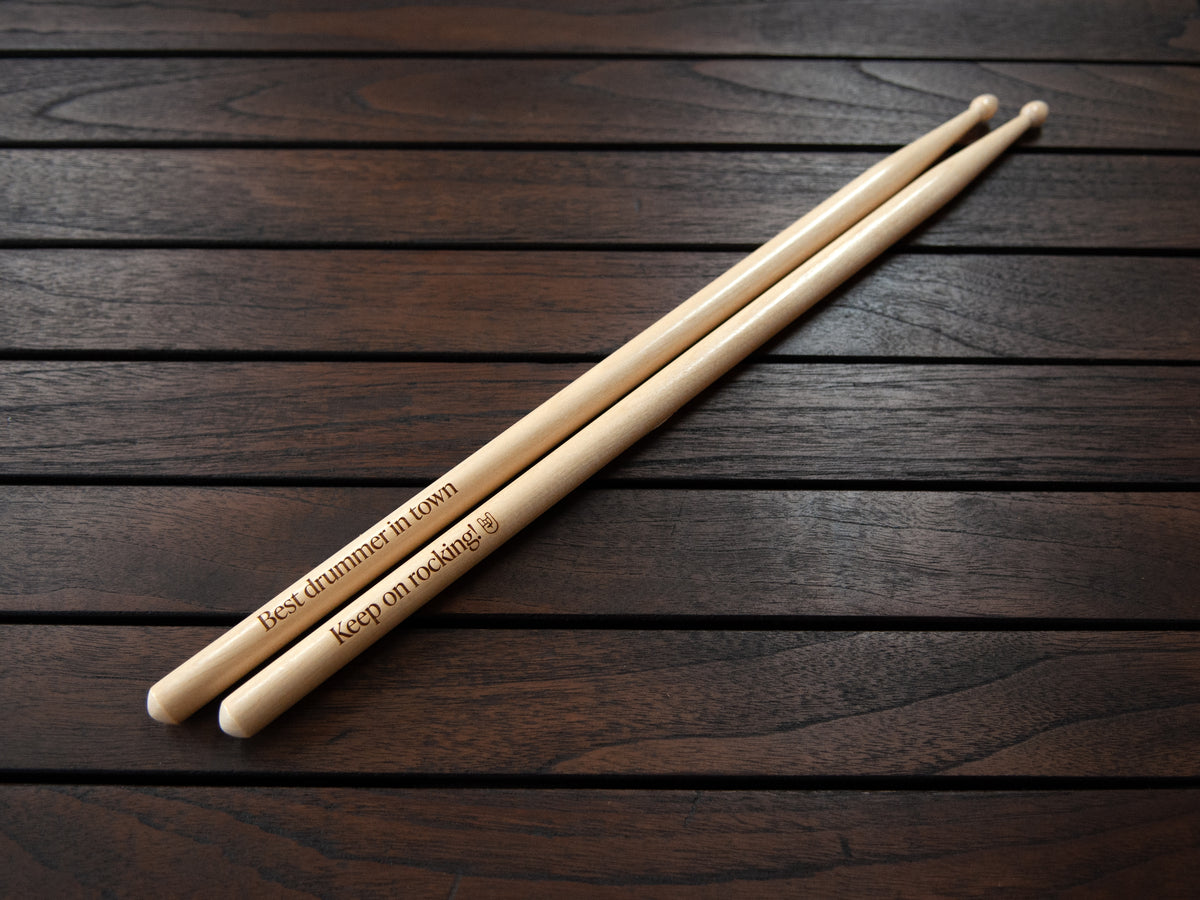 Engraved Drumsticks with Dark Brown Leather Cover