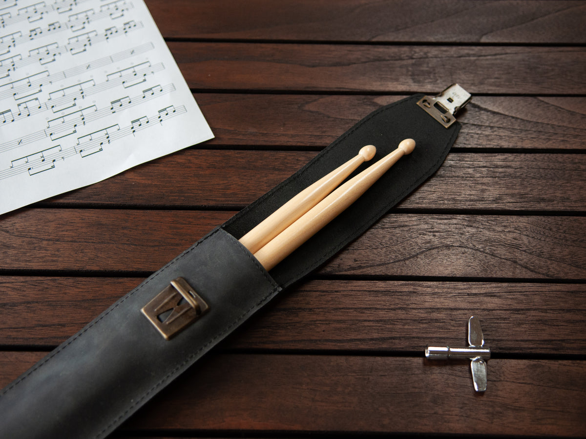 Engraved Drumsticks with Black Leather Cover