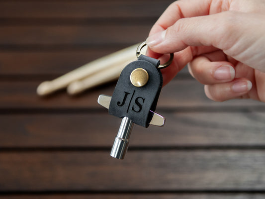 Drum Key With Personalized Leather Holder | Black