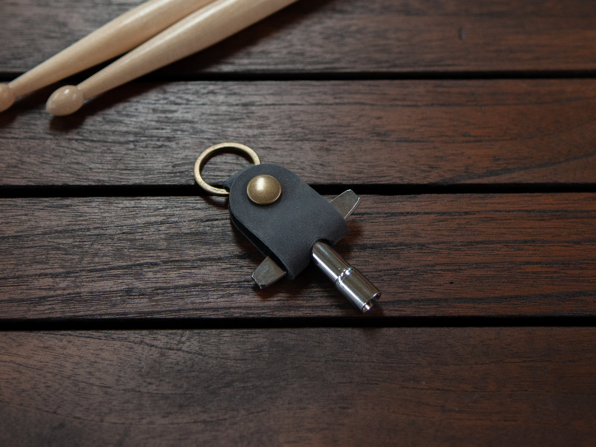 Drum Key With Personalized Leather Holder | Black