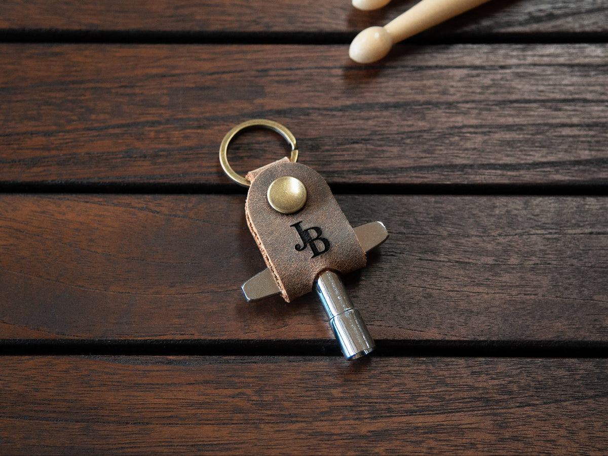 Drum Key With Personalized Leather Holder | Dark Brown
