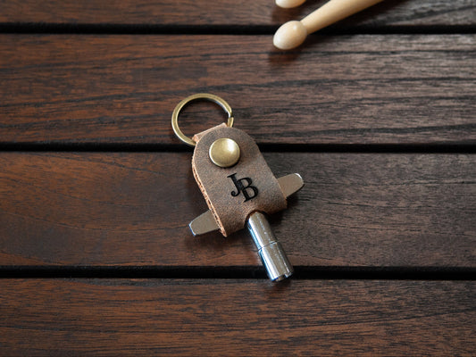 Drum Key With Personalized Leather Holder | Dark Brown