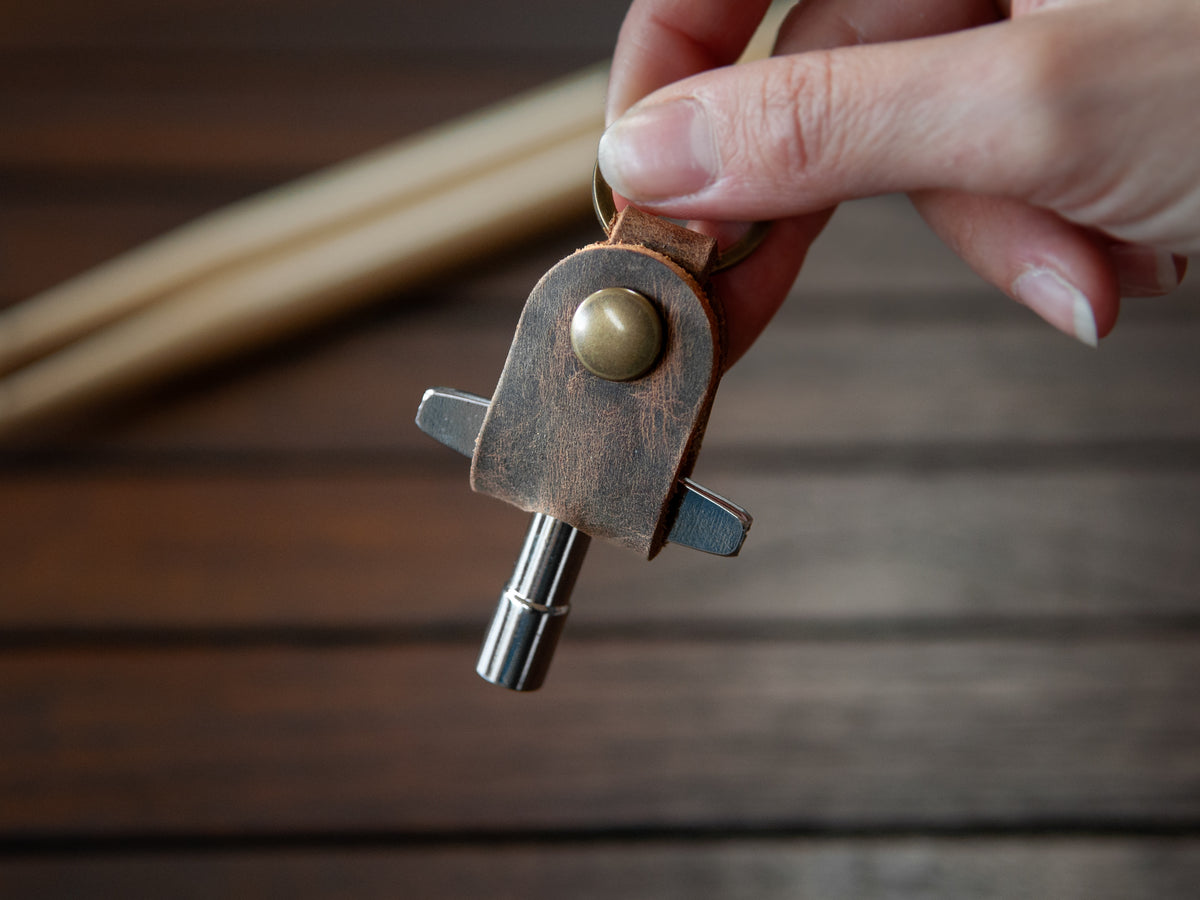 Drum Key With Personalized Leather Holder | Dark Brown