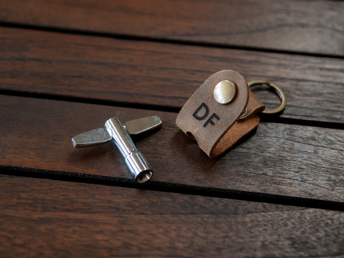 Drum Key With Personalized Leather Holder | Dark Brown