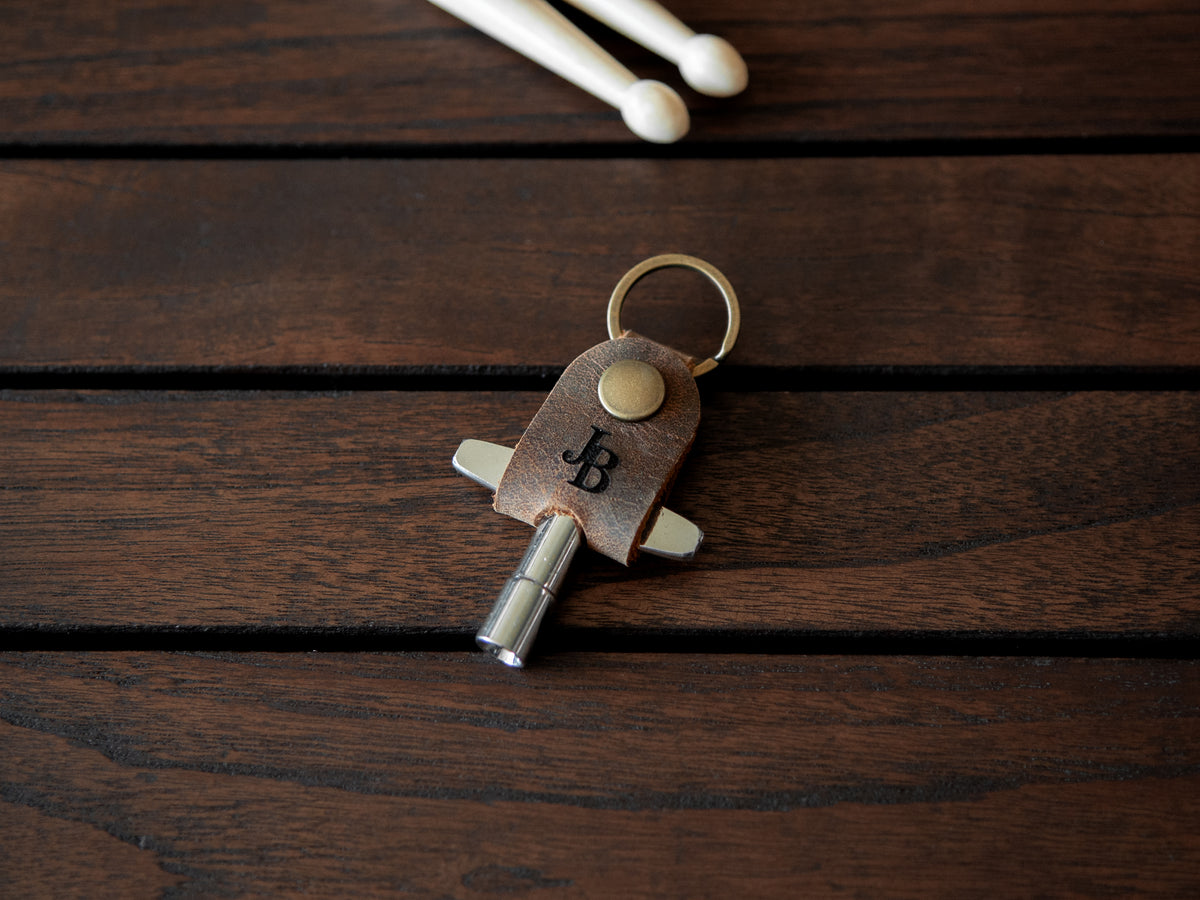 Drum Key With Personalized Leather Holder | Dark Brown