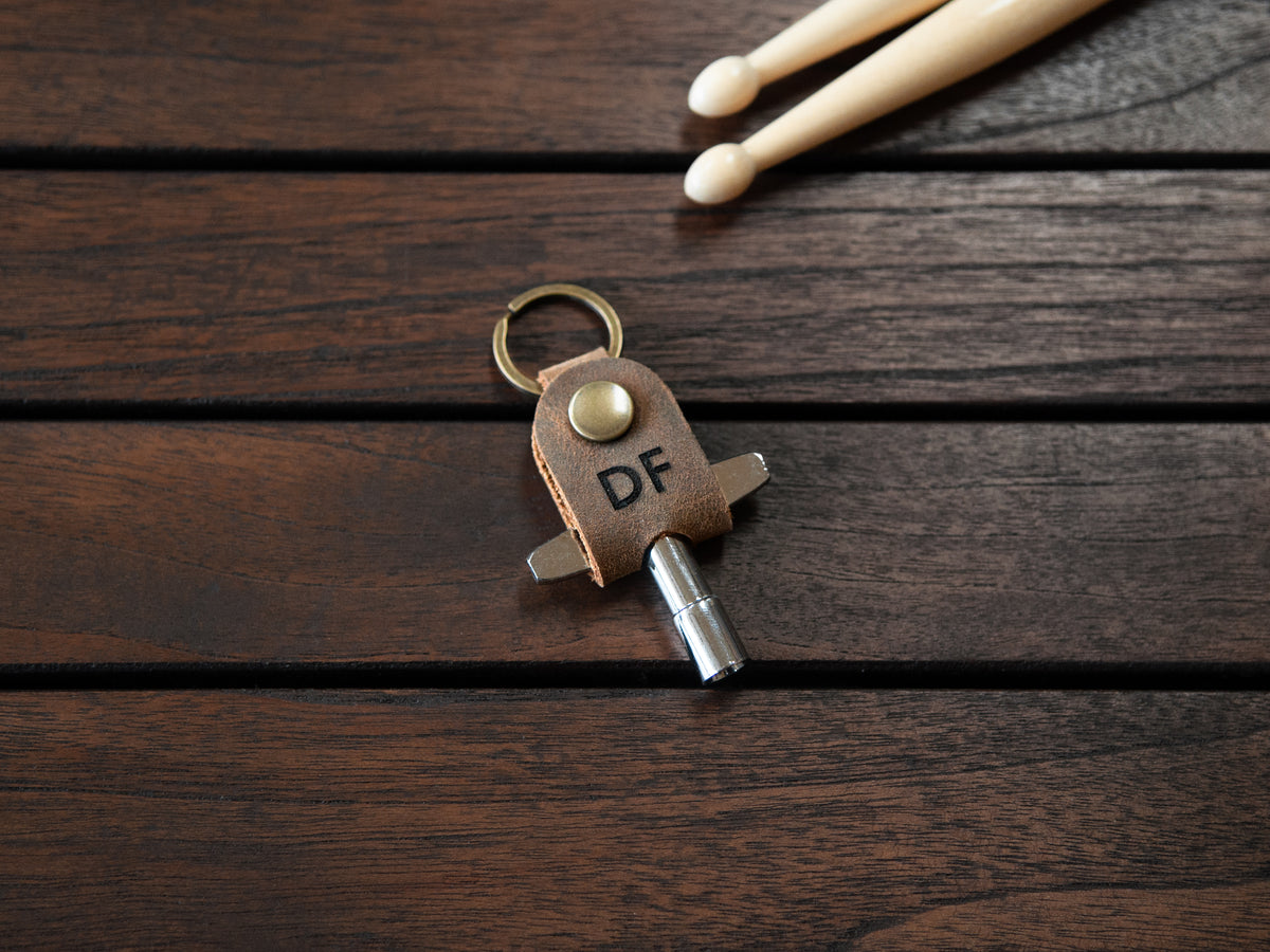 Drum Key With Personalized Leather Holder | Dark Brown